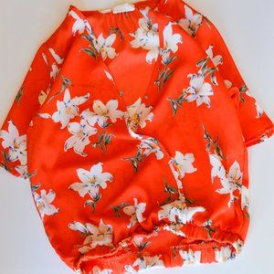 Pretty Hawaiian Red Floral Wrap Top, Crop Top